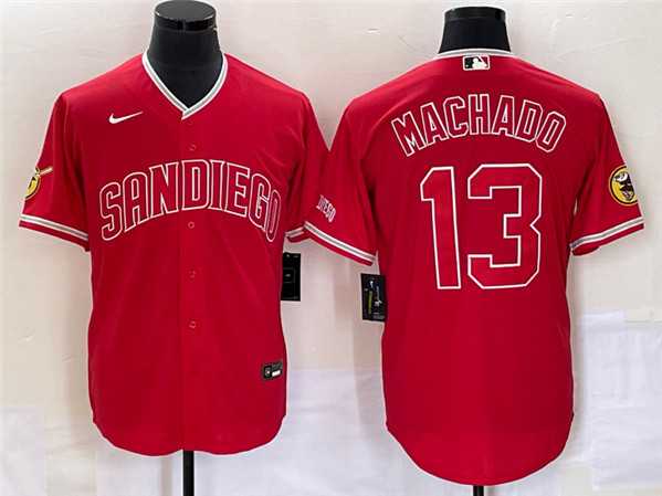 Men%27s San Diego Padres #13 Manny Machado Red Cool Base Stitched Baseball Jersey
